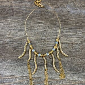 ✨ Seasonal Whispers Gold-Tone Rhinestone Fringe Statement Necklace ✨